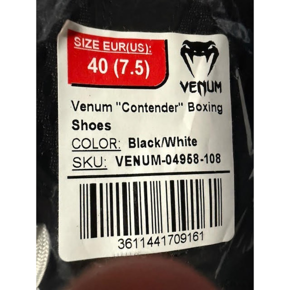 Venum Contender Boxing Ring Wrestling Shoes Black White Lightweight M7.5/W9 NEW main image 5